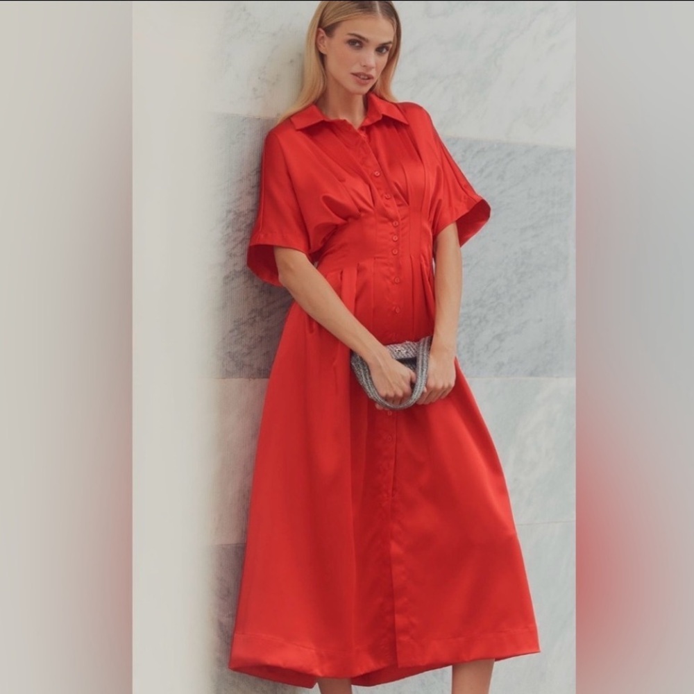 Anthropologie x Exquise Tobie Satin Shirt Dress Size MP NWT